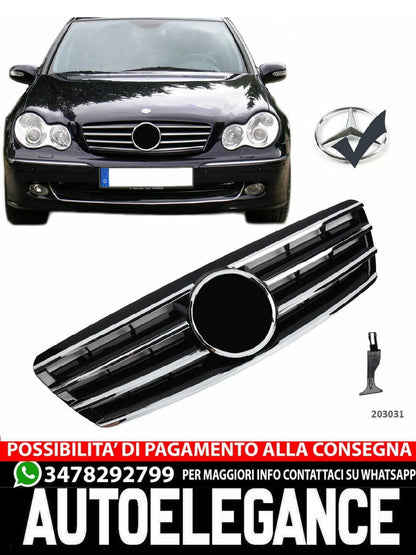 GRIGLIA ANTERIORE GRIGLIA CROMATA NERA LOOK AMG PER MERCEDES W203 CLASSE C