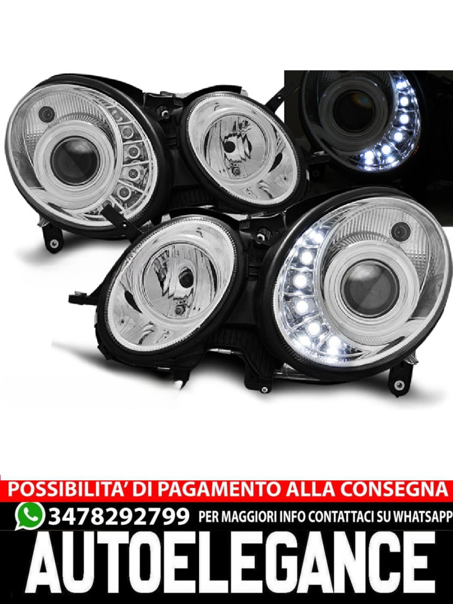 FARI ANTERIORI DAYLIGHT CHROME ADATTI PER MERCEDES W211 E-KLASA 05.06-09