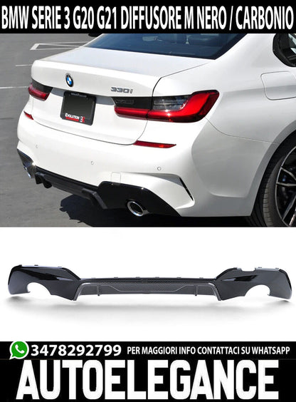 BLACK / CARBON DIFFUSER BMW 3 SERIES G20 UNDER REAR BUMPER M SPORT