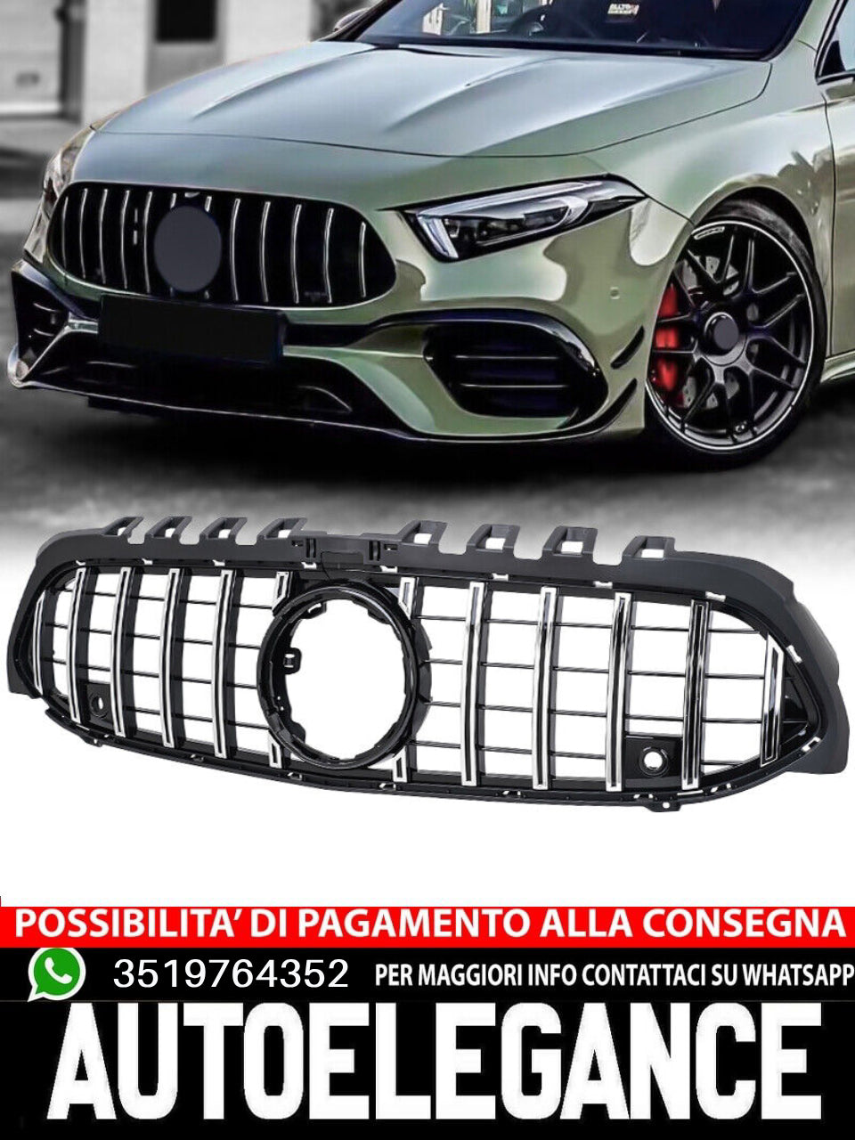Griglia GT Panamericana adatta per Mercedes Classe A W177 dal 18 argento nero