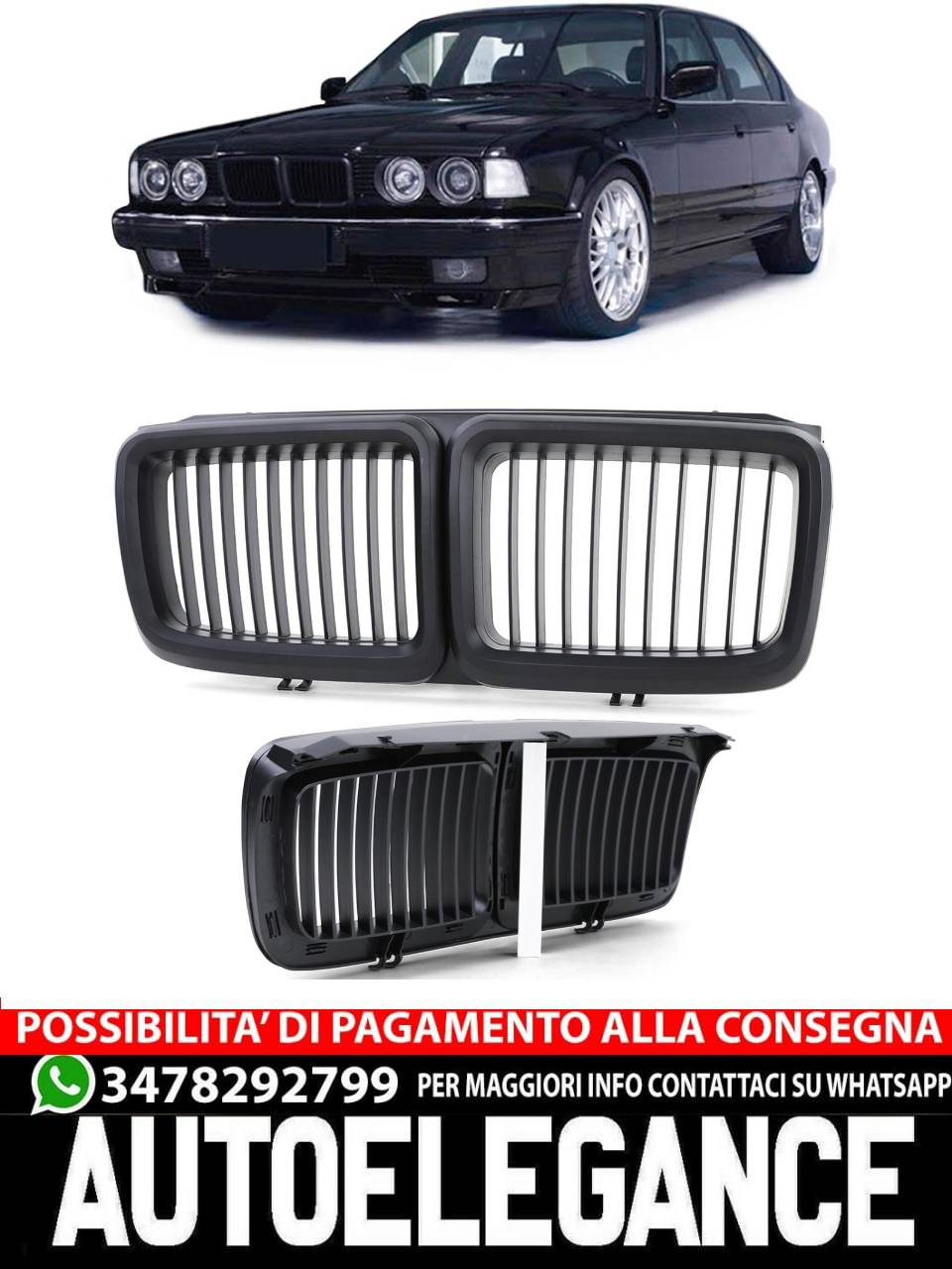 Griglia radiatore sportiva performance nero adatto per BMW Serie 7 E32 86-94