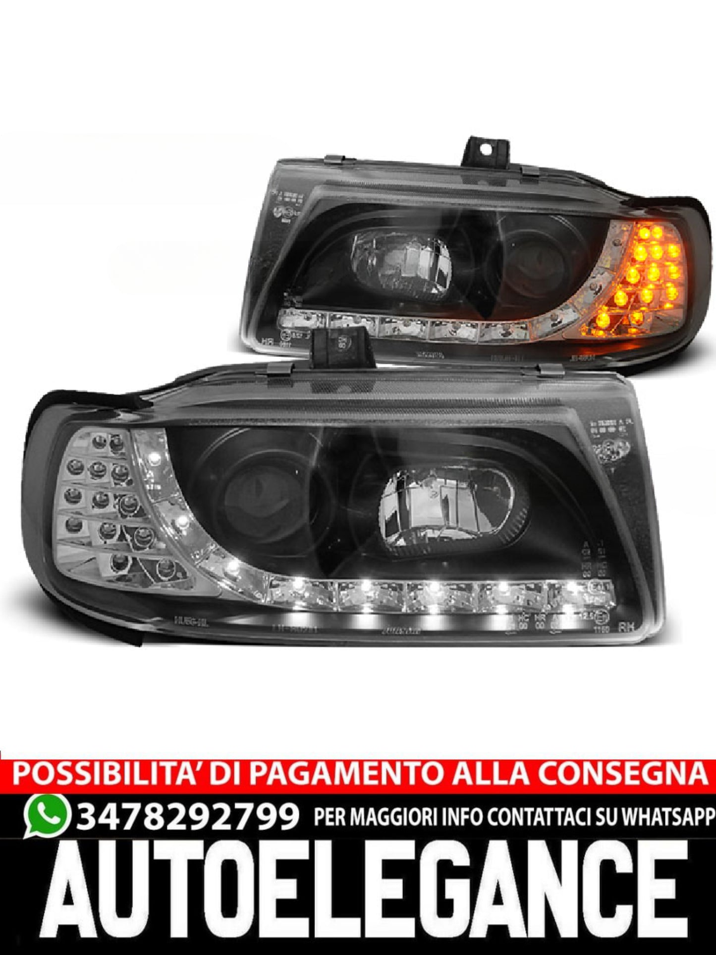FARI ANTERIORI DAYLIGHT NERO per SEAT IBIZA/CORDOBA/POLO VARIANT, BERLINA 10.93-08.99