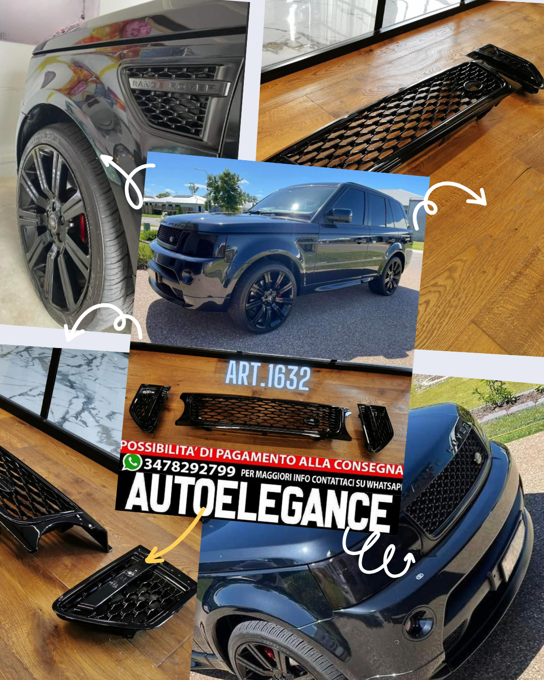 GRILLE SUITABLE FOR RANGE ROVER SPORT L320 LIFT 09-13 AUTOBIOGRAPHY LOOK GLOSSY