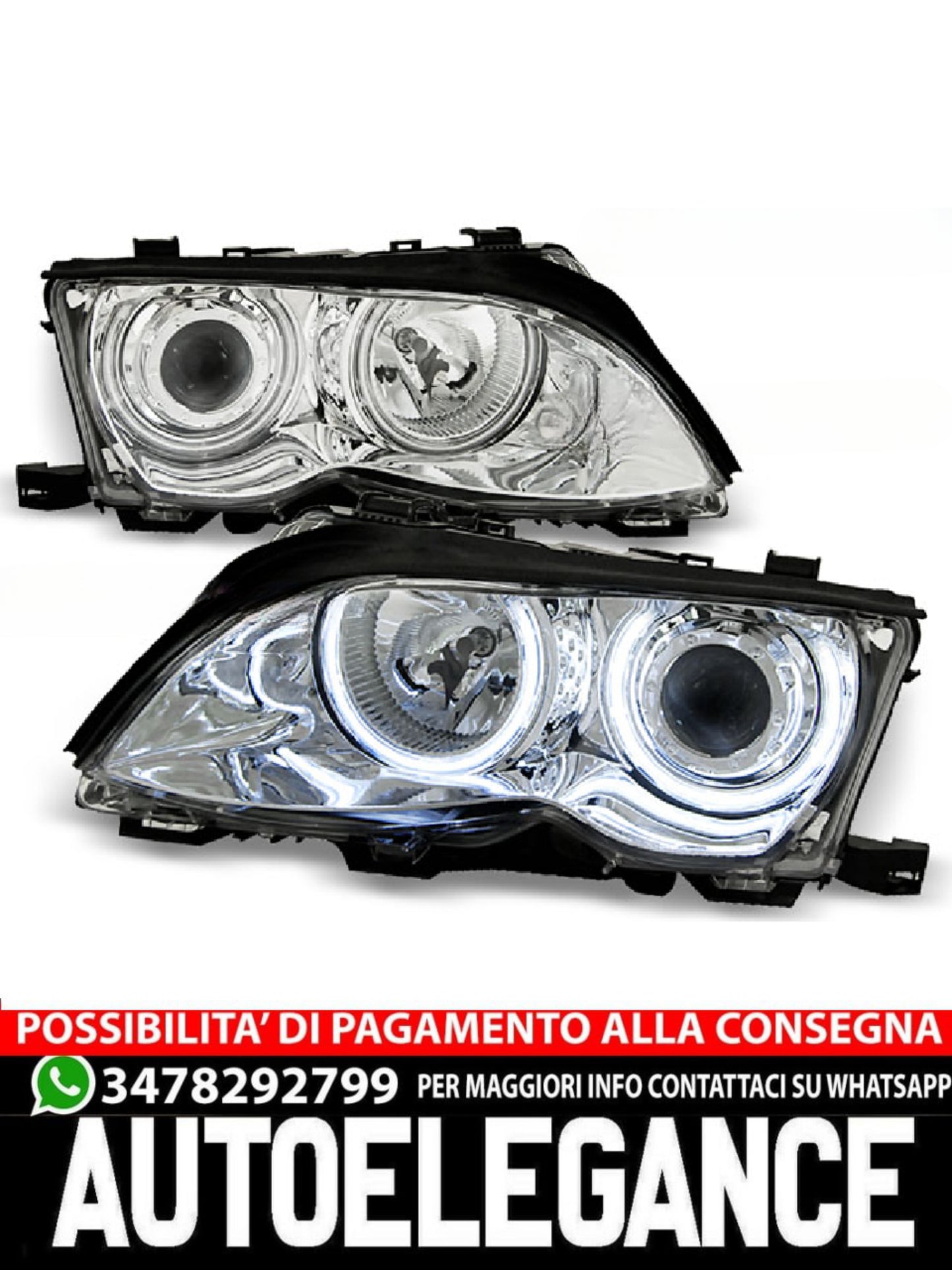 FARI ANTERIORI ANGEL EYES CCFL CROMATI adatti per BMW E46 09.01-03.05
