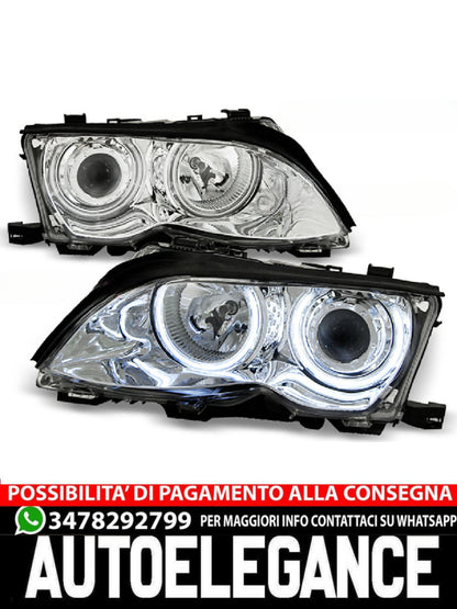 FARI ANTERIORI ANGEL EYES CCFL CROMATI adatti per BMW E46 09.01-03.05