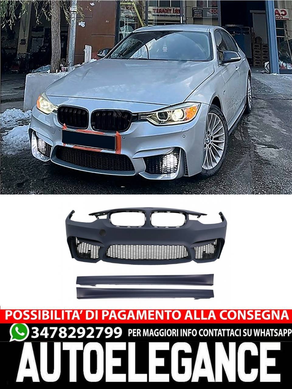 Front Bumper Suitable for BMW 3 Series F30 F31 (2011-2019) with Side Skirts 