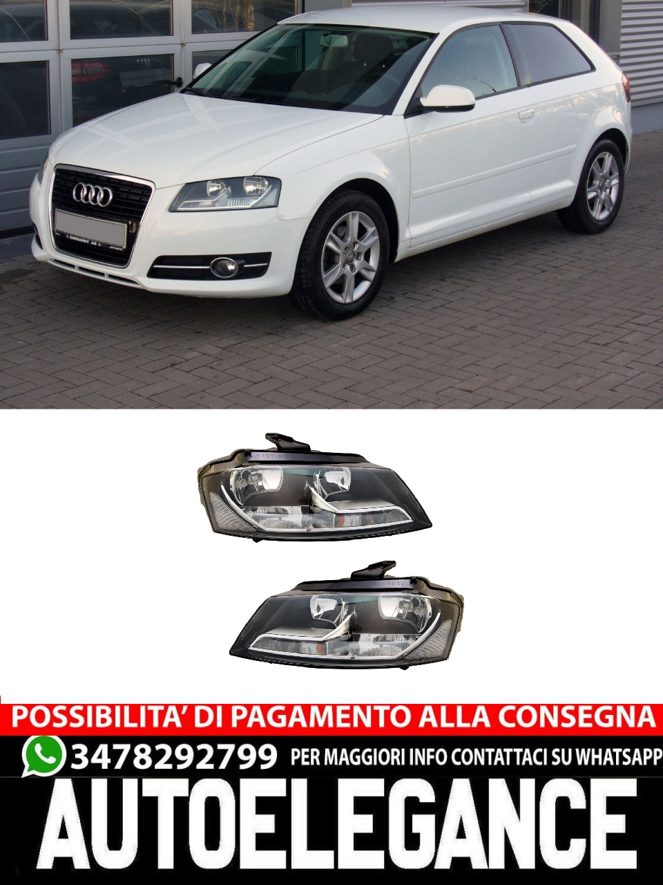 Headlights for Audi A3 8P 2008- Facelift Sportback Limousine Convertible H7 LWR Set for 