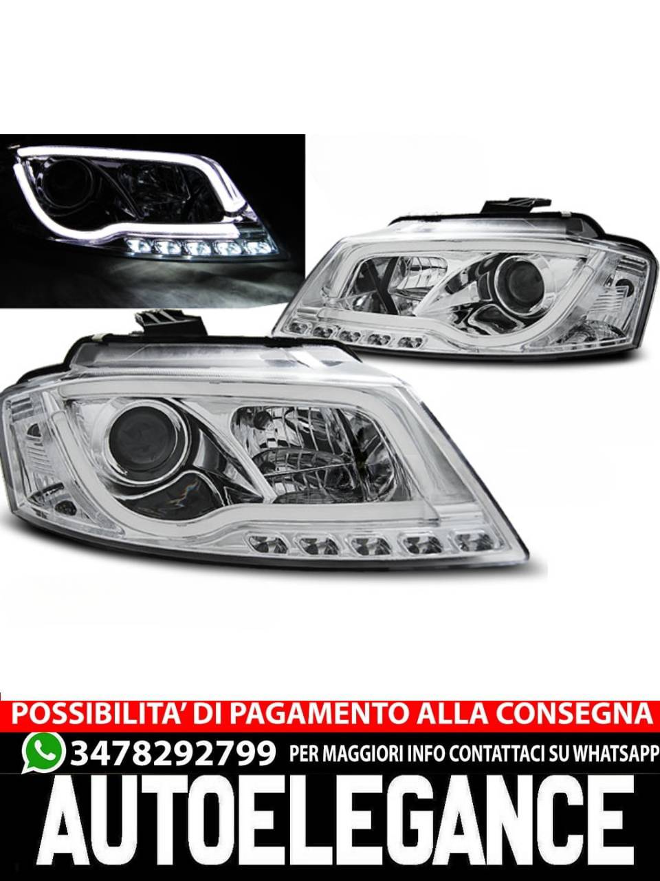 CHROME DRL HEADLIGHT TUBE for AUDI A3 8P 08-12 