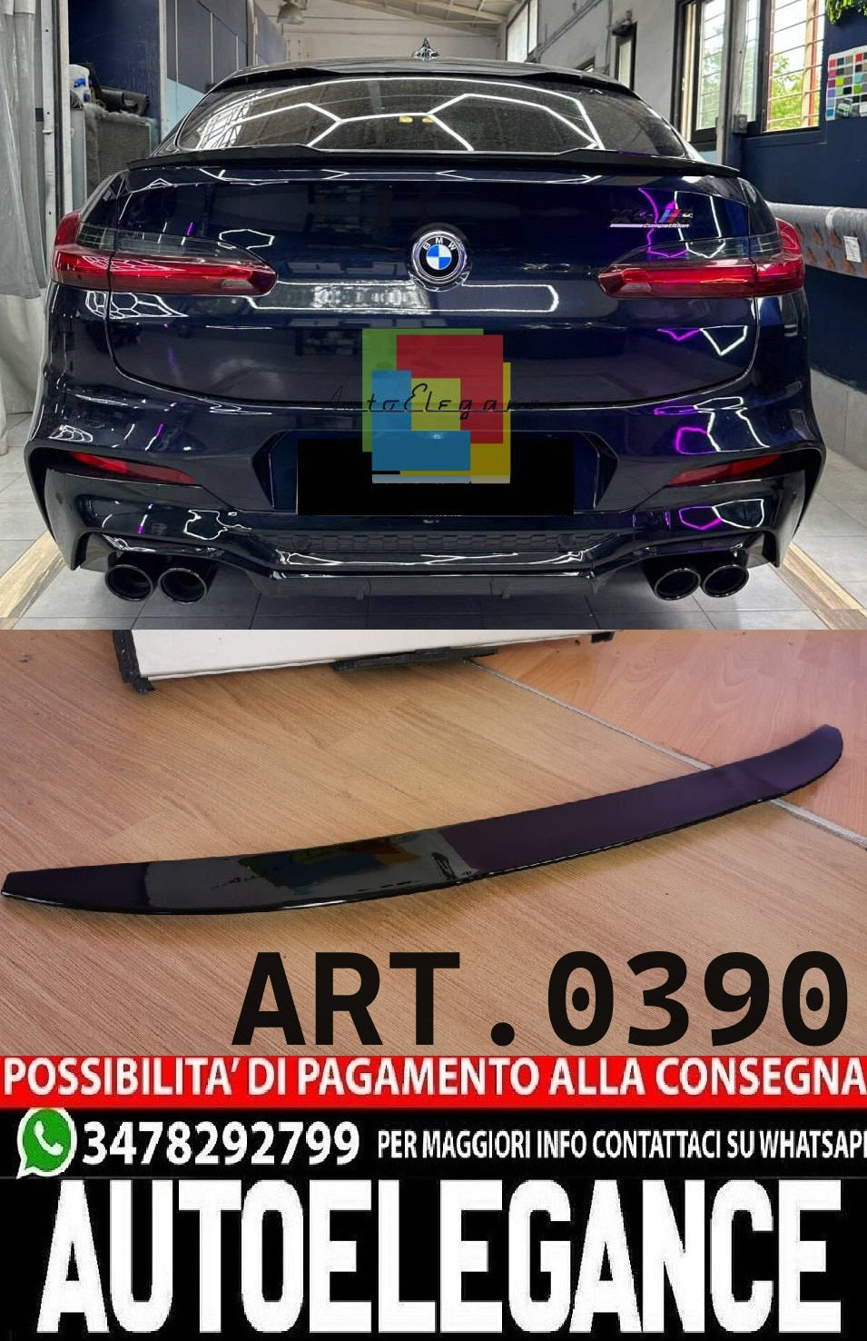 SPOILER BAGAGLIAIO ADATTO PER BMW X4 G02 2019+ LOOK M COMPETITION NERO LUCIDO