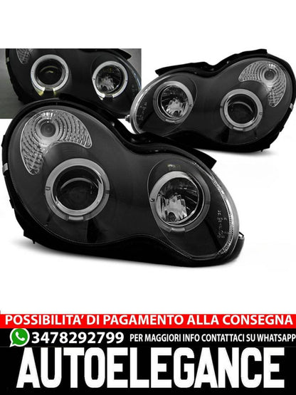 FARI ANTERIORI ANGEL EYES NERO per MERCEDES W203 Classe C 07.00-03.04