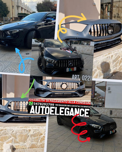 🔝PARAURTI ADATTO PER MERCEDES-BENZ CLASSE A W177 LOOK AMG A45S GRIGLIA CROMATA