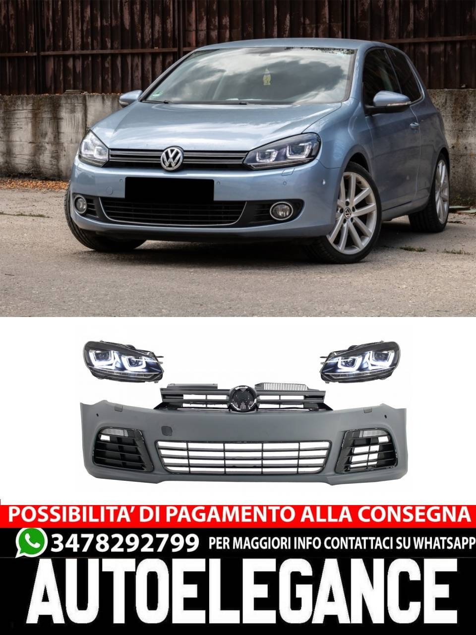 Paraurti anteriore con fari LED adatta per VW Golf VI 6 MK6 (2008-2013)