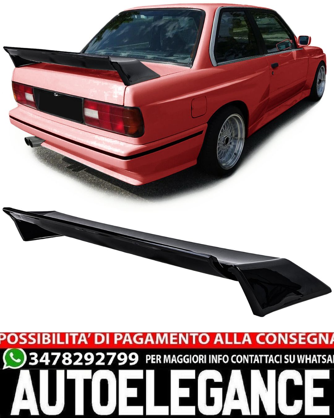 SPOILER POSTERIORE ADATTO PER BMW SERIE 3 E30 LOOK NERO LUCIDO DESIGN SPORTIVO