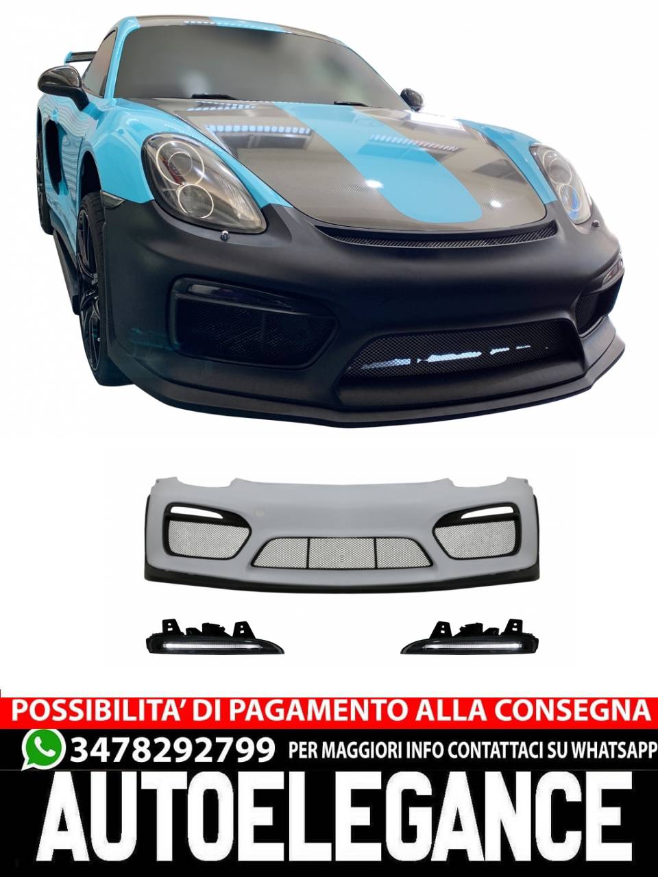 Paraurti anteriore con DRL LED adatto per Porsche Cayman 981C e Boxster 981