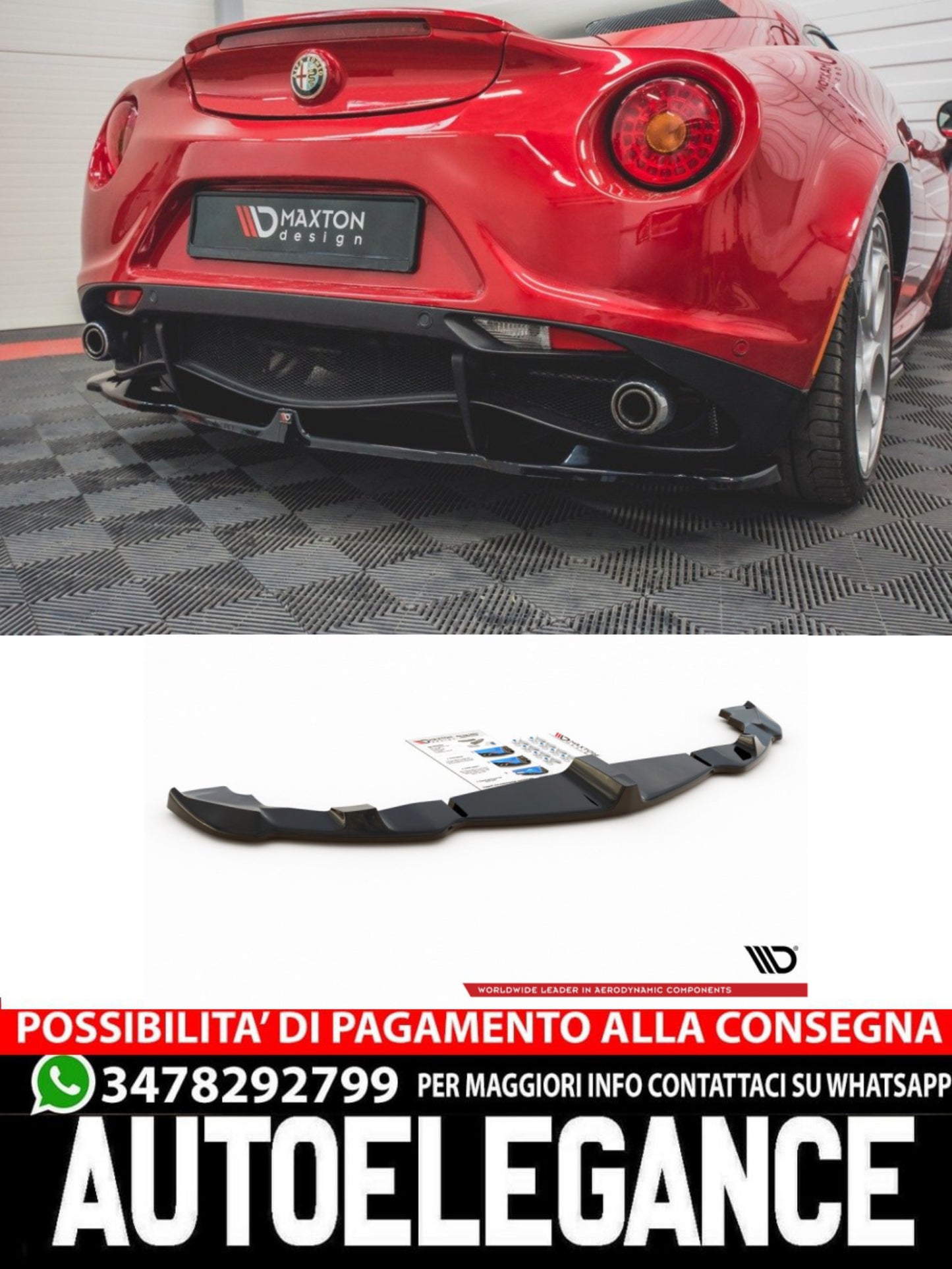 SPLITTER POSTERIORE CENTRALE ADATTO COMPATBILE PER ALFA ROMEO 4C (2013- 2017)