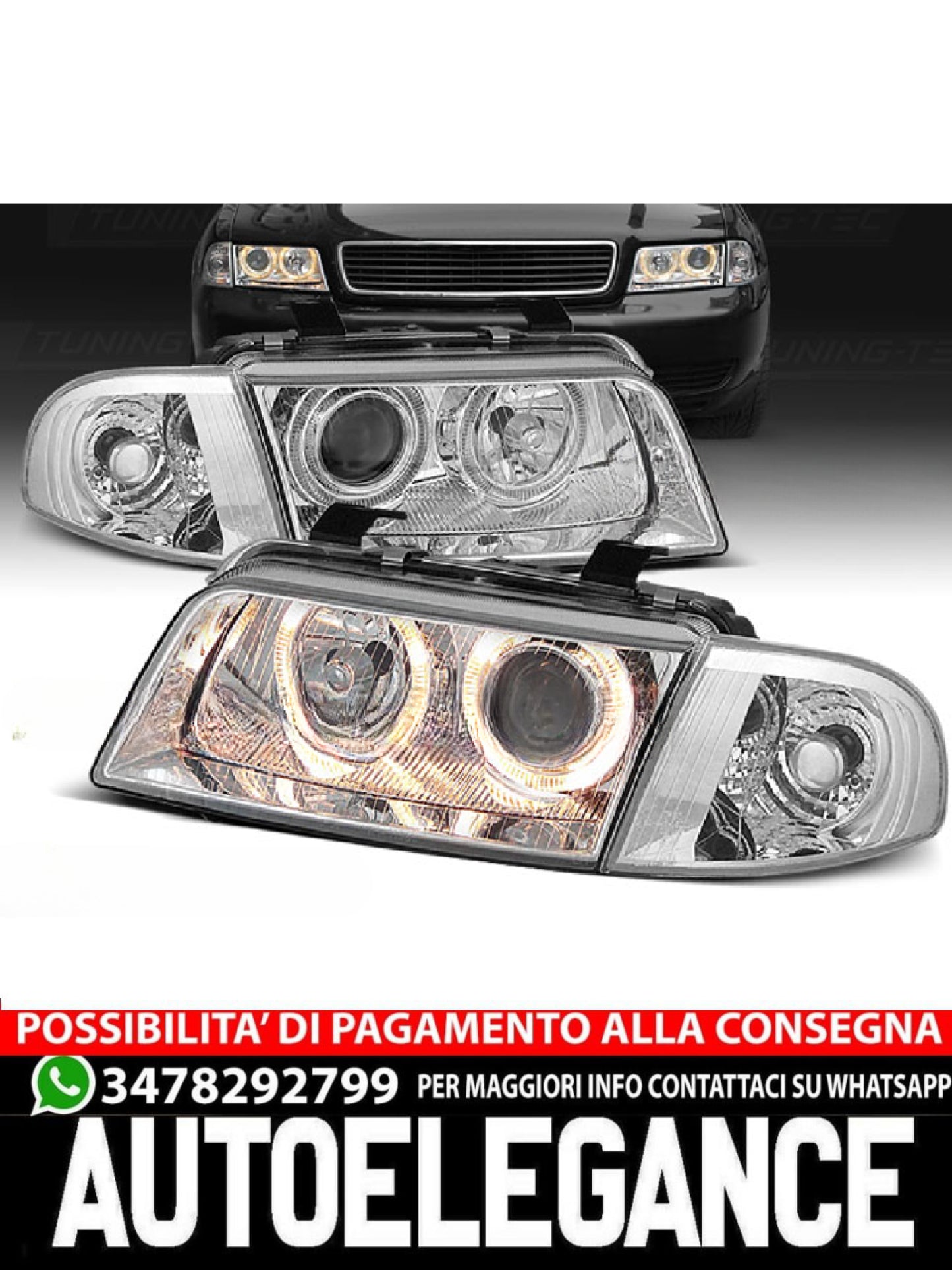 FARI ANTERIORI ANGEL EYES CROMATI ADATTI COMPATIBILI PER AUDI A4 11.94-12.98