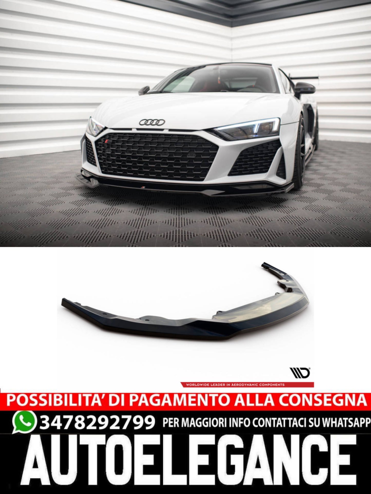 SPLITTER ANTERIORE ADATTO COMPATIBILE PER  V.3 AUDI R8 MK2 FACELIFT  (2018-2023)