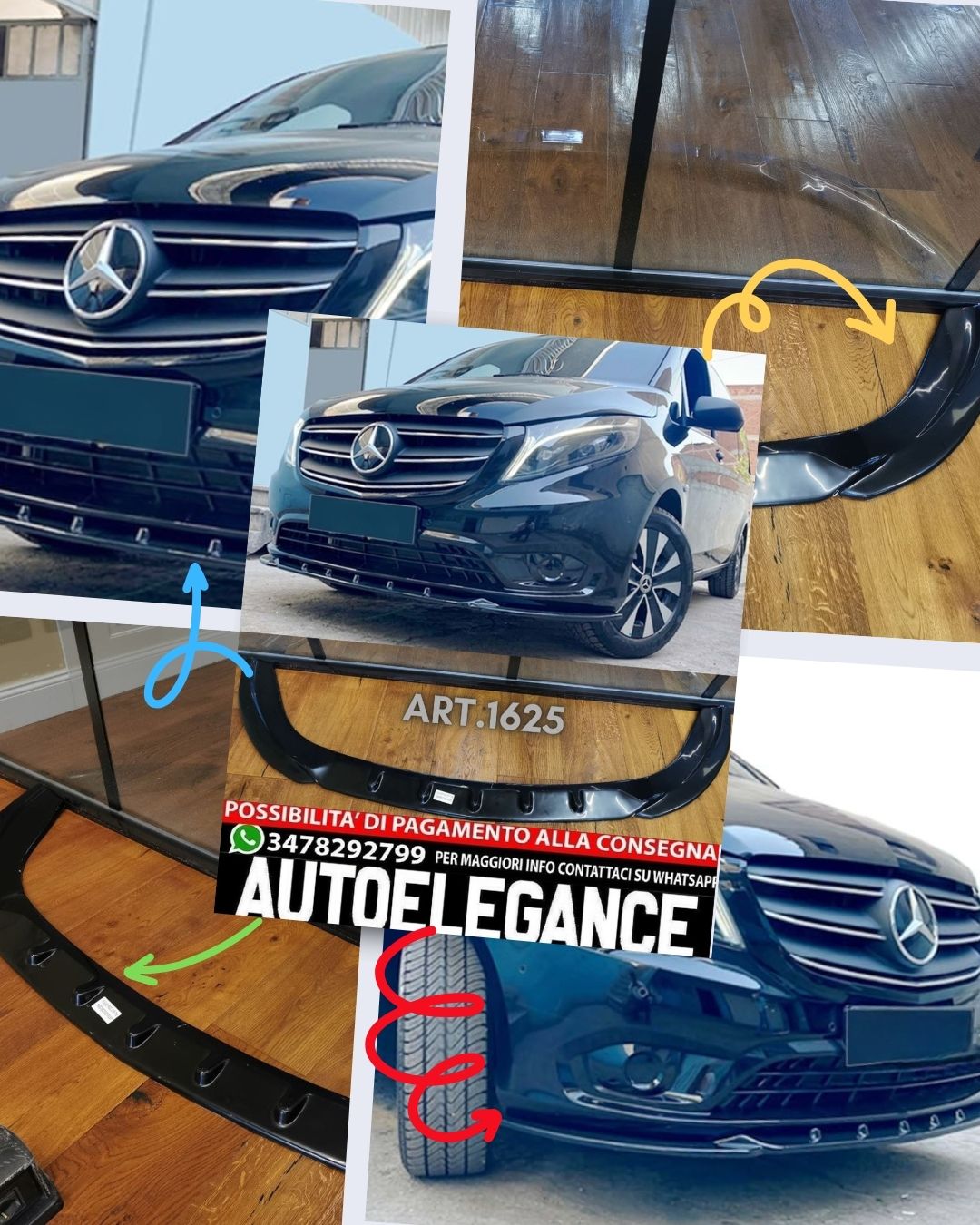 SPLITTER ADATTO PER MERCEDES VITO W447 STANDARD 2014+ LOOK NERO LUCIDO V3
