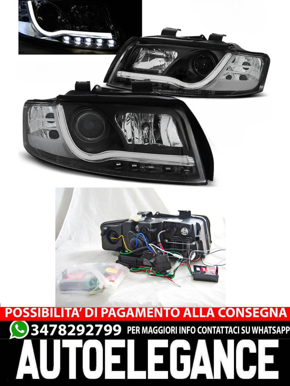 TUBO FARI DRL NERO per AUDI A4 10.00-10.04