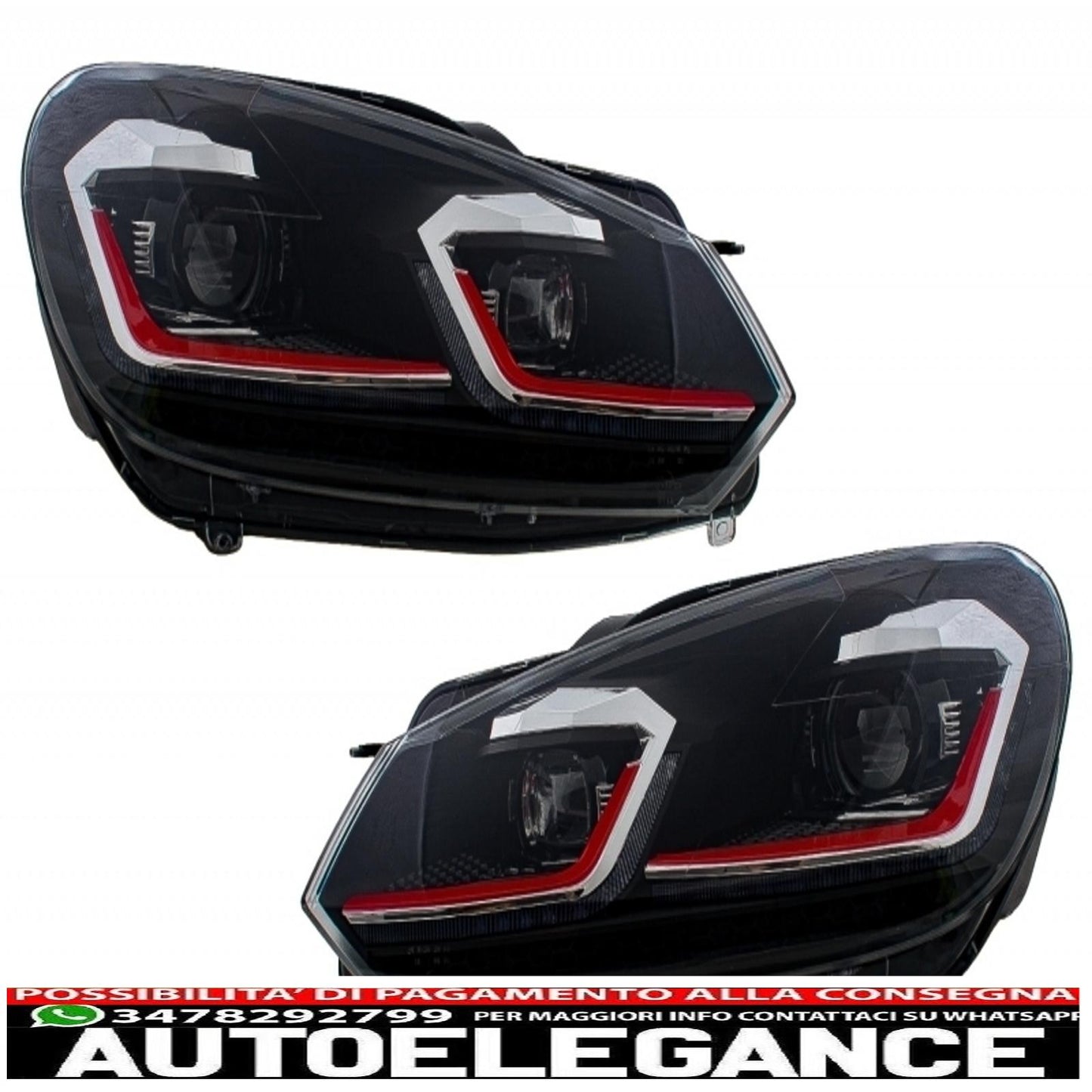 fari e fanali posteriori a led adatti per vw golf 6 vi (2008-2013) con restyling g7.5 gti look rossi fluenti indicatori di direzione sequenziali dinamici guida a sinistra
