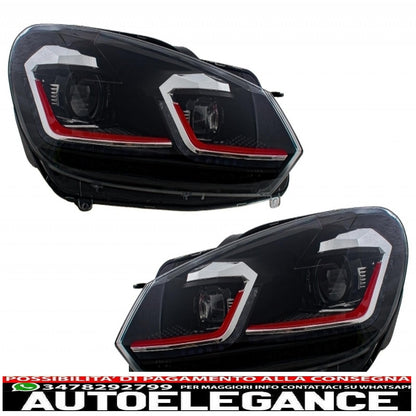 fari e fanali posteriori a led adatti per vw golf 6 vi (2008-2013) con restyling g7.5 gti look rossi fluenti indicatori di direzione sequenziali dinamici guida a sinistra