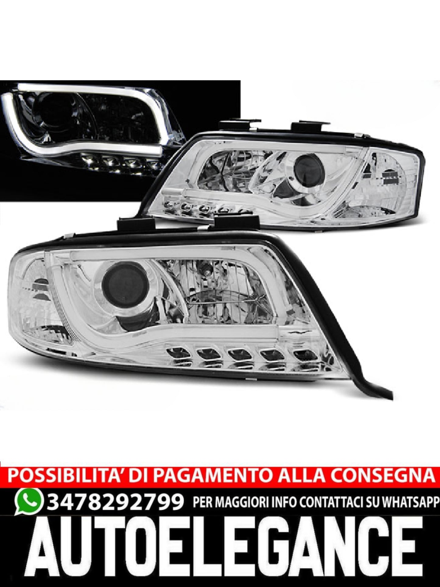 TUBO FARI LUCE CROMATA ADATTO COMPATIBILE PER AUDI A6 05.97-05.01