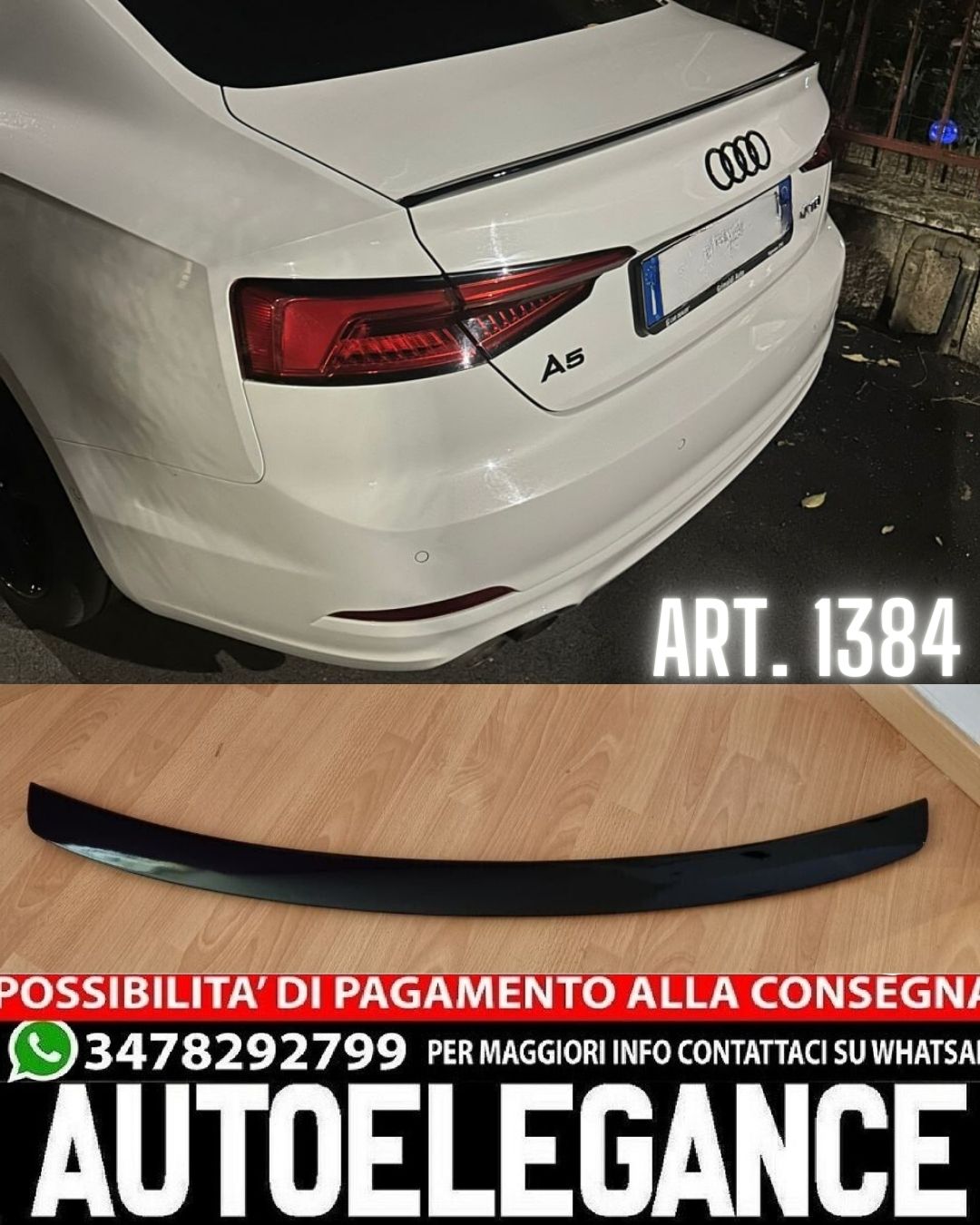 SPOILER BAGAGLIAIO ADATTO PER AUDI A5 F5 COUPE CABRIO 2017+ LOOK NERO LUCIDO