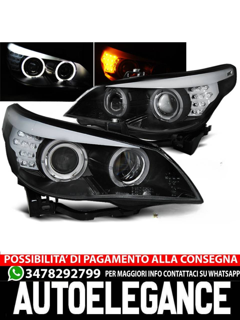 ANGEL EYES BLACK LED INDICATOR HEADLIGHTS for BMW E60/E61 03-07 