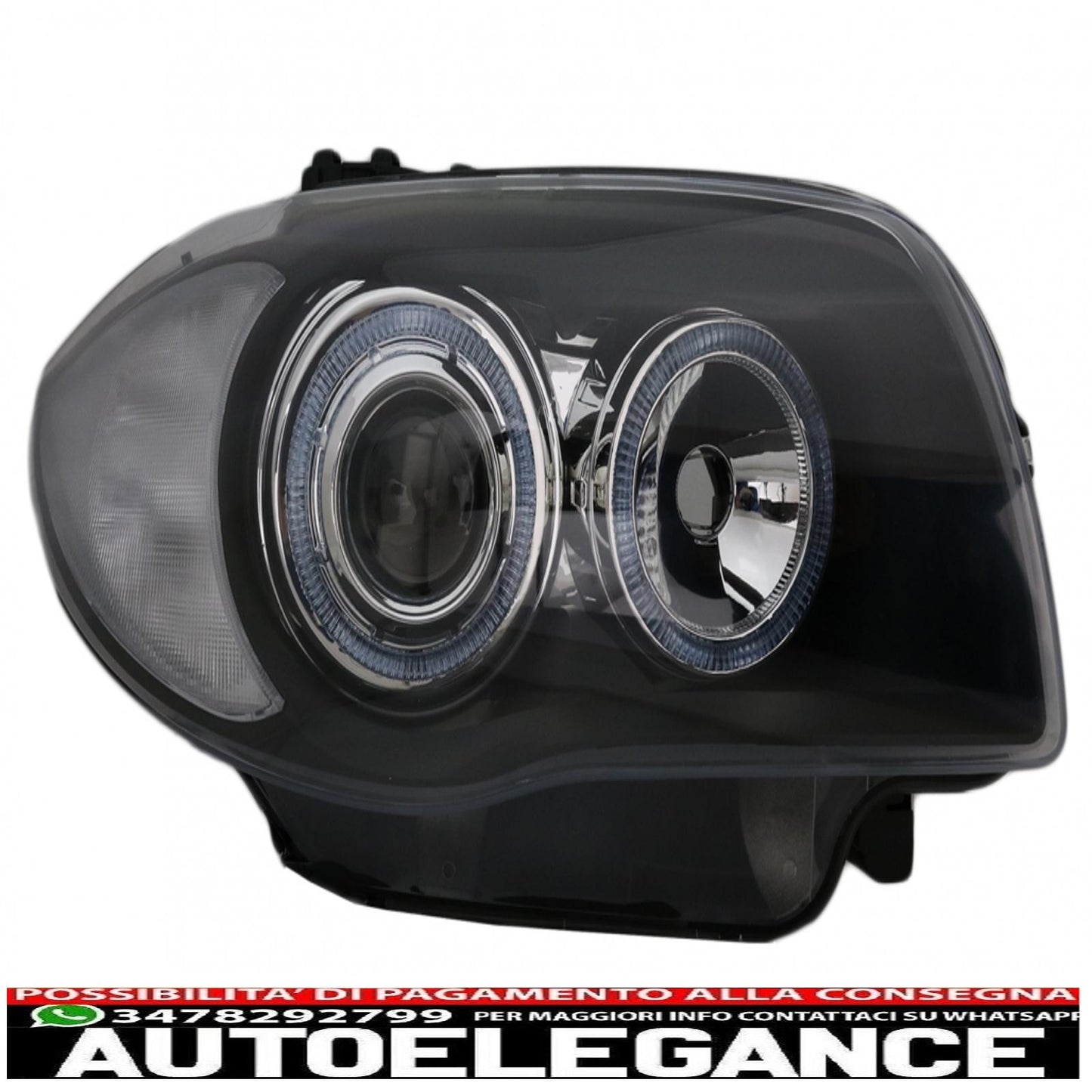headlights suitable for bmw 1 series e81 e82 e87 e88 (2004-2011) angel eye 2 black halo rims