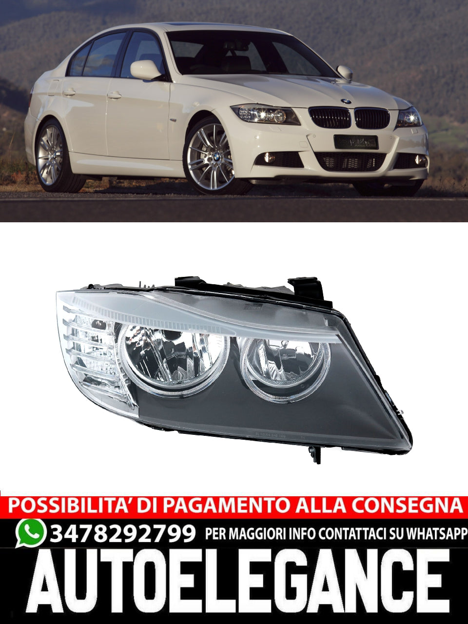 Right Headlight for BMW 3 Series E90 Sedan E91 Touring 08-11 Angel Eye LED 