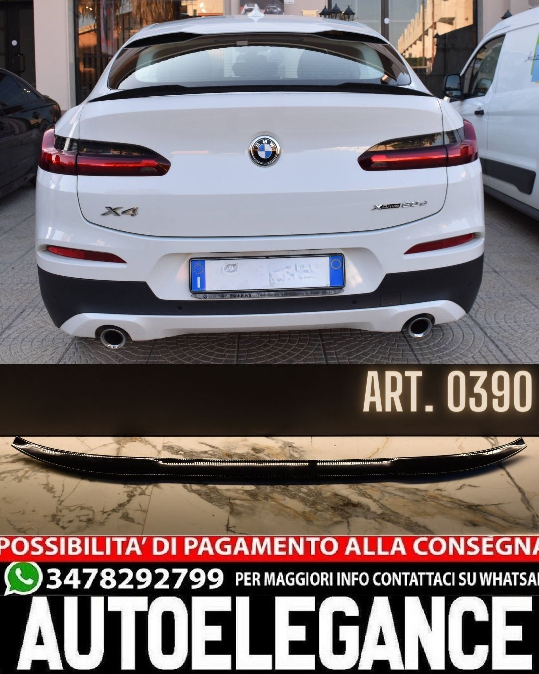 SPOILER BAGAGLIAIO ADATTO PER BMW X4 G02 2018+ LOOK M COMPETITION NERO LUCIDO
