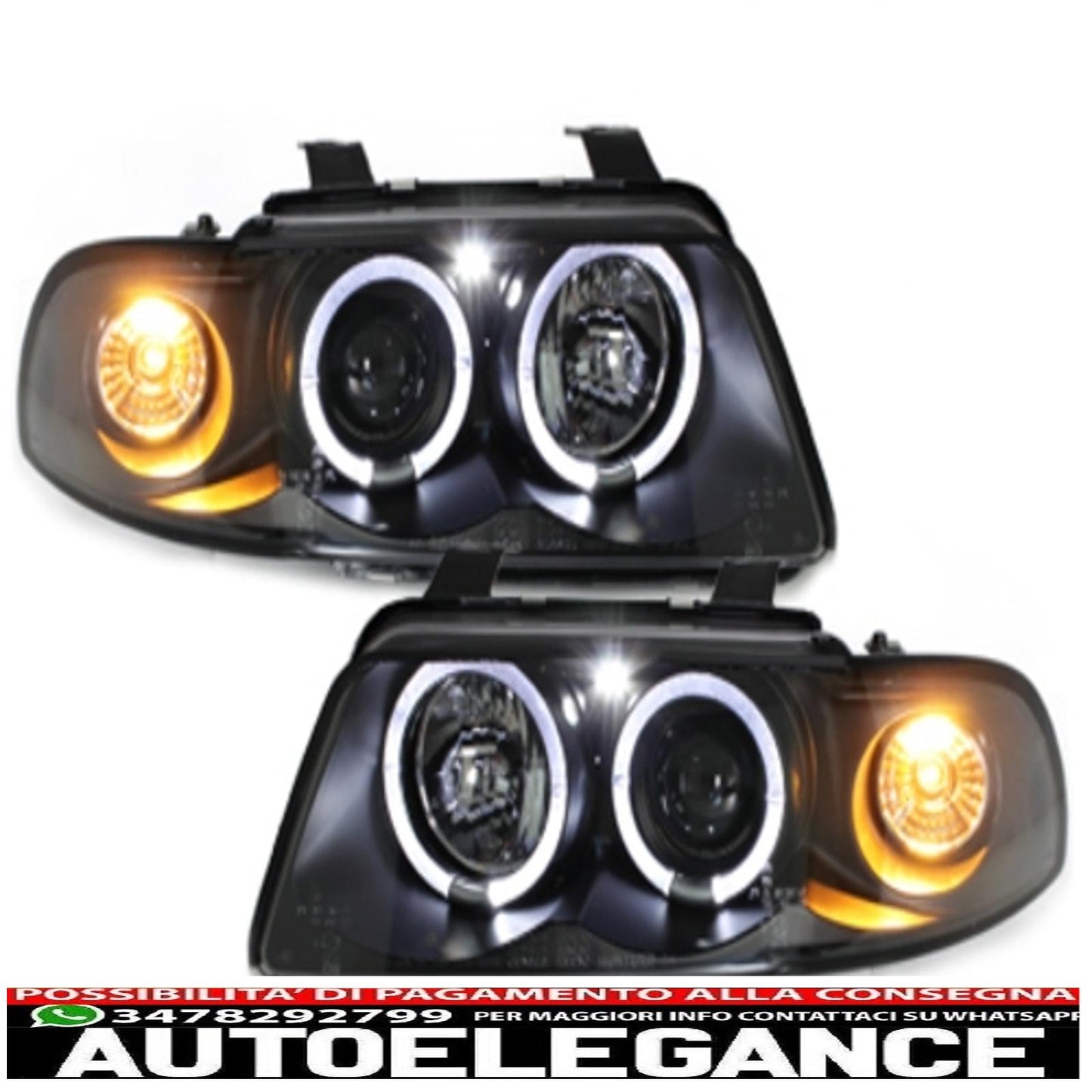headlights suitable for audi a4 b5 (1995-1998) angel eye 2 black halo rims