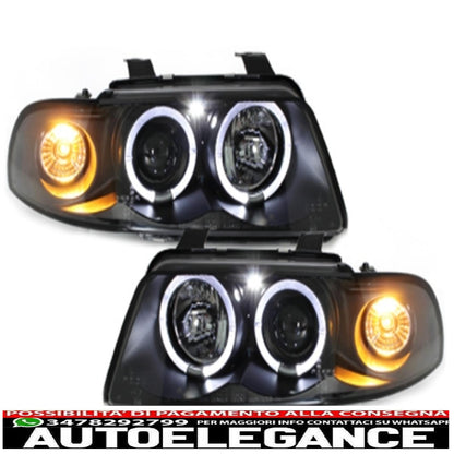 headlights suitable for audi a4 b5 (1995-1998) angel eye 2 black halo rims
