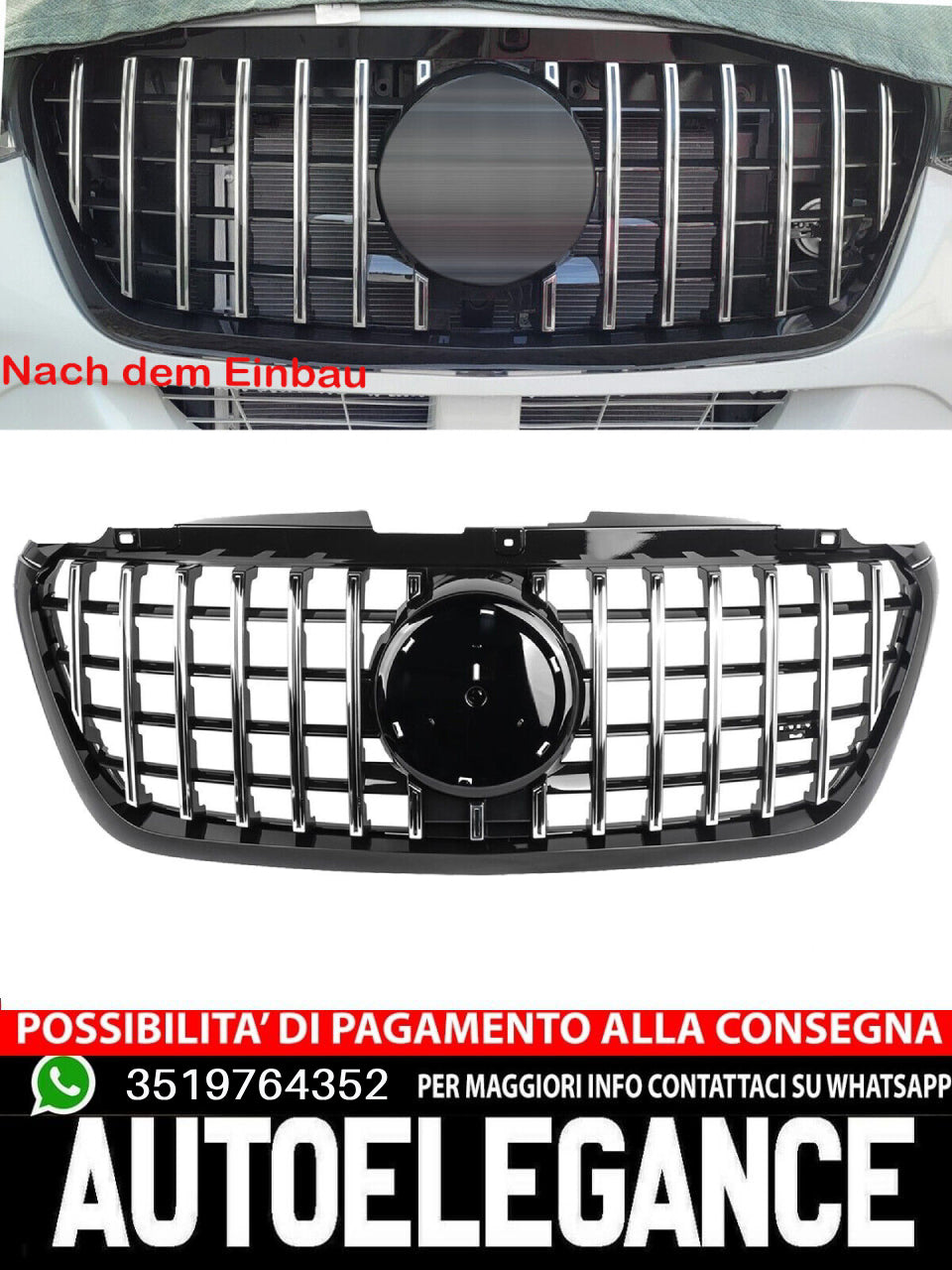 Griglia GT Panamericana adatta per Mercedes Sprinter W907 B907 B910 cromata nera