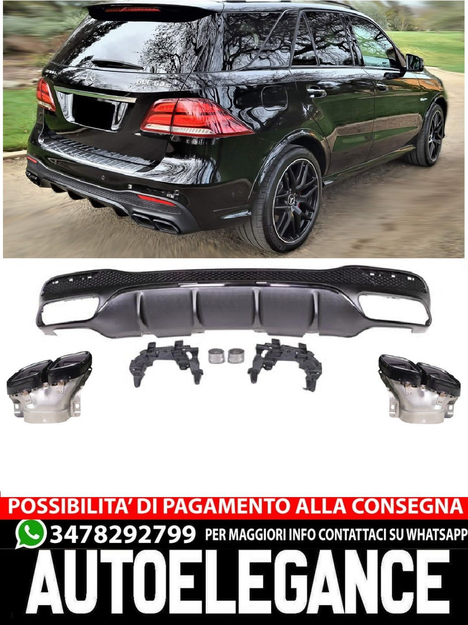 Diffusore spoiler posteriore + terminali di scarico (NERO) GLE 63 AMG