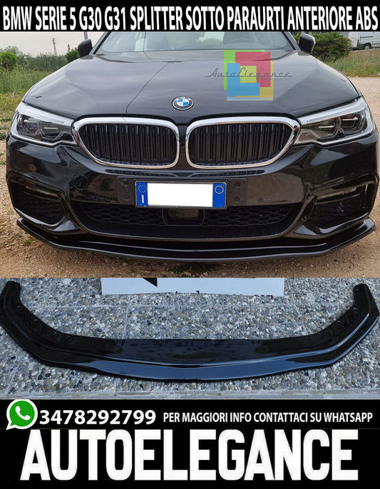 BMW SERIE 5 G30 G31 M SPLITTER PARAURTI ANTERIORE NERO LUCIDO ABS LAMA 0321 AUTOELEGANCERICAMBI