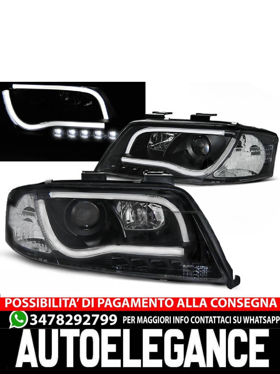 BLACK DRL HEADLIGHT TUBE for AUDI A6 05.97-05.01 