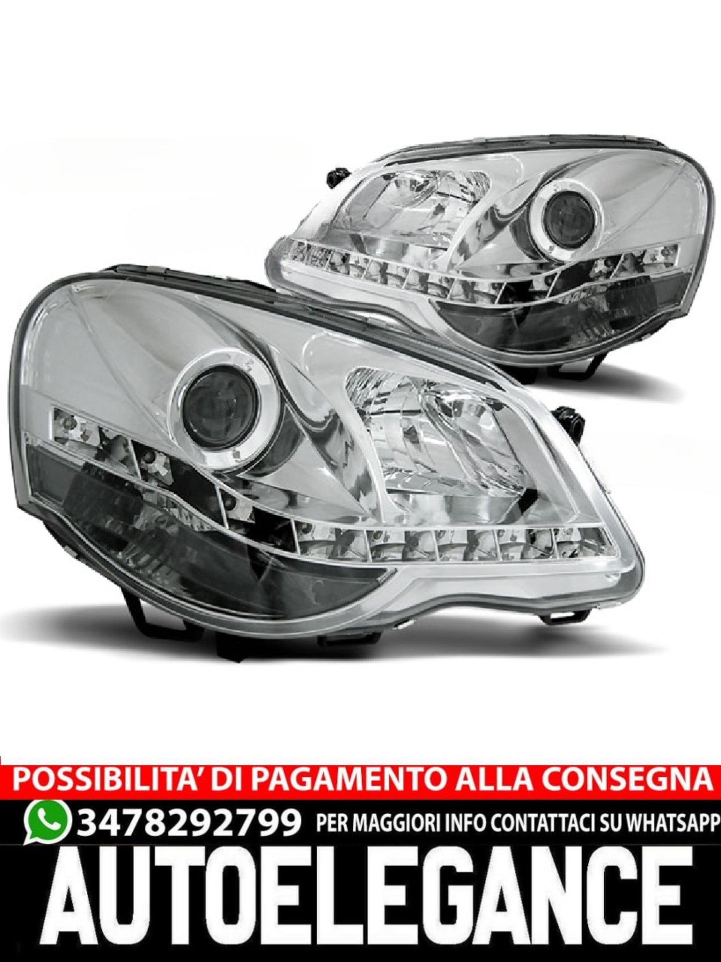 FARI ANTERIORI DAYLIGHT CHROME per VW POLO 9N3 04.05-09