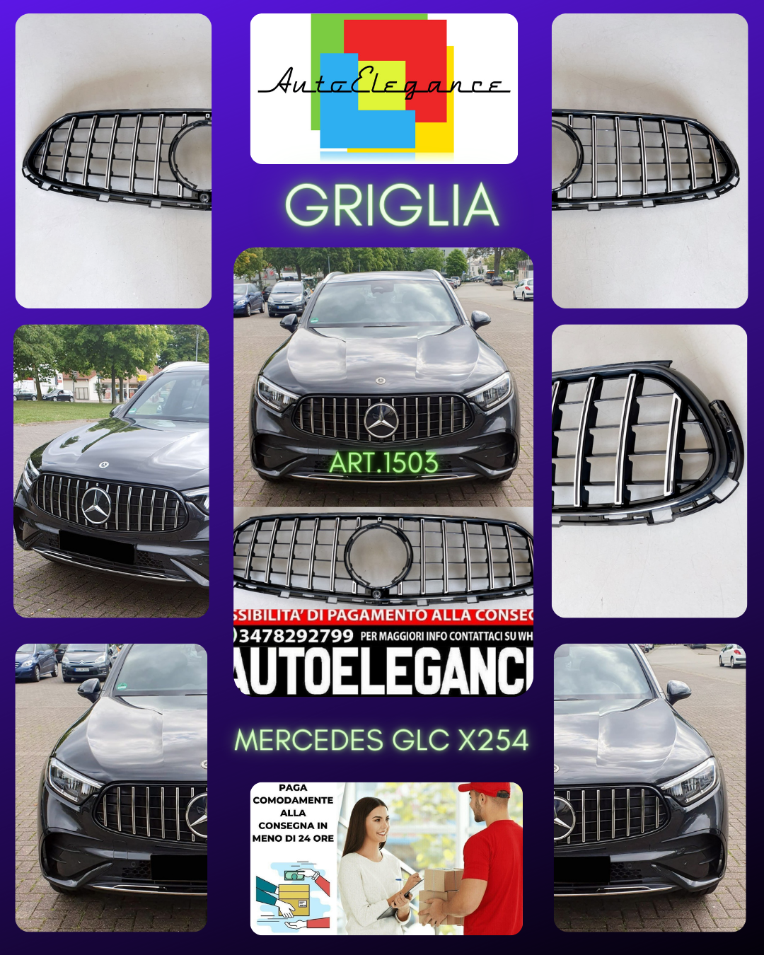 💎GRIGLIA ADATTA PER MERCEDES GLC SUV X254 C254 COUPE 2022+ AMG LOOK GT CROMATA