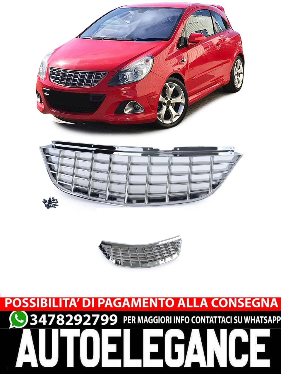 Griglia radiatore sportiva senza emblema cromata per Opel Corsa D 06-10