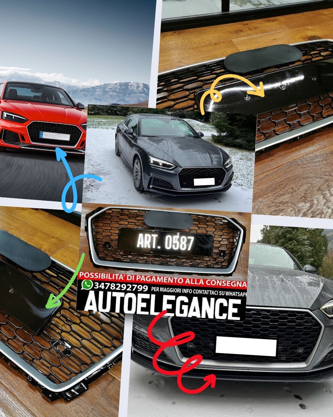 GRIGLIA ADATTA PER AUDI A5 F5 2016+ CALANDRA LOOK RS5 NIDO D'APE BORDO SATINATO