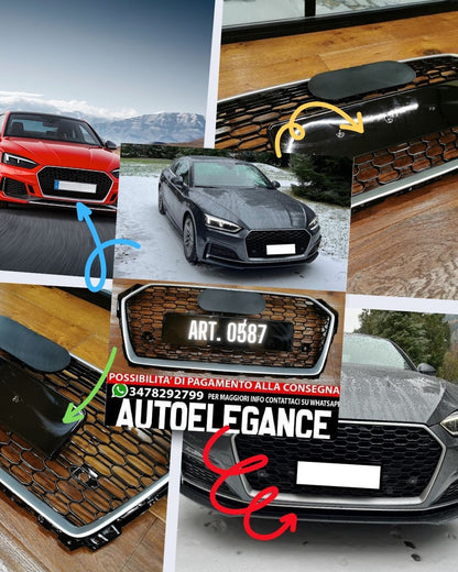 GRIGLIA ADATTA PER AUDI A5 F5 2016+ CALANDRA LOOK RS5 NIDO D'APE BORDO SATINATO