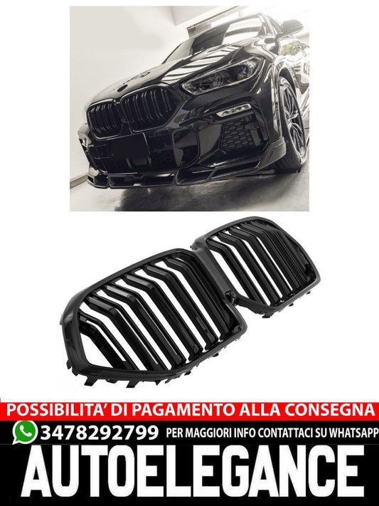 ADATTO PER BMW X6 G06 GRIGLIA DEL RADIATORE DOPPIA STAFFA NERA LUCIDA
