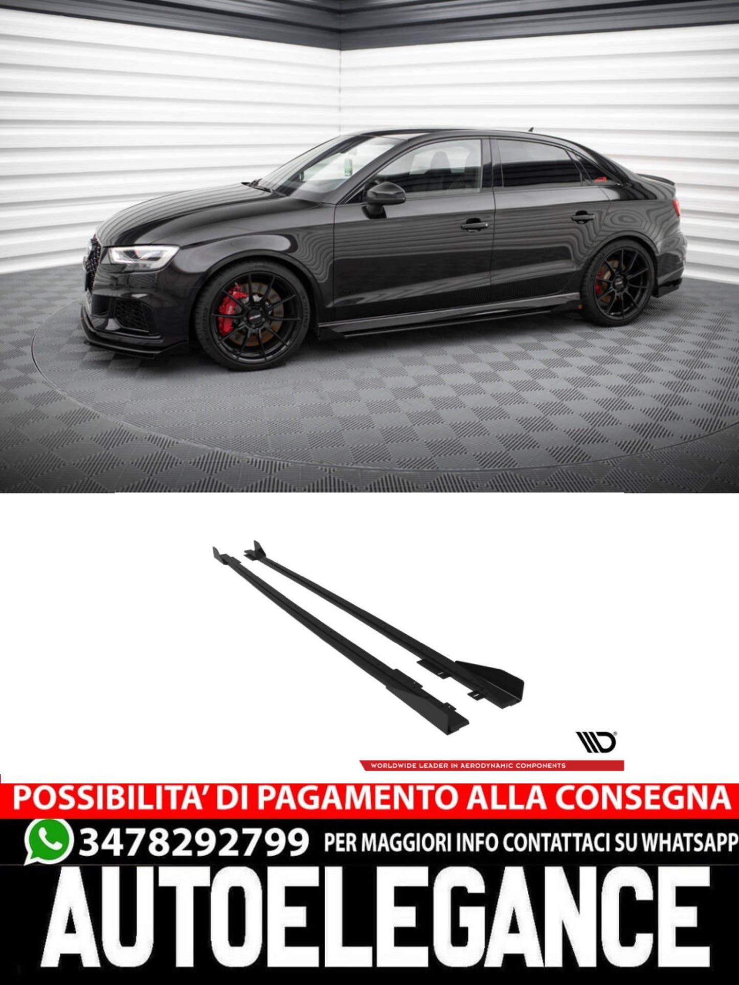 STREET PRO MINIGONNE LATERALI adatti per V.1 + FLAPS AUDI RS3 BERLINA 8V FACELIFT 2017 - 2020