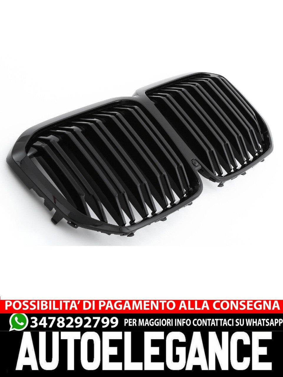 ADATTO PER BMW X7 G07 GRIGLIA DEL RADIATORE DOPPIA STAFFA NERA LUCIDA