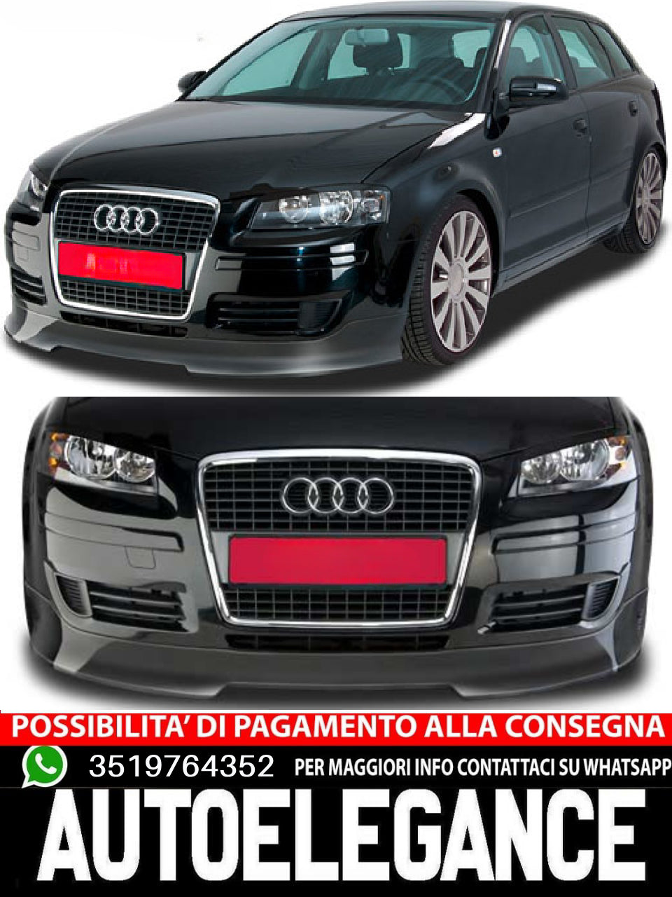 SOTTO Paraurti anteriore adatto per Audi A3 8P / A3 8PA Sportback vetroresina