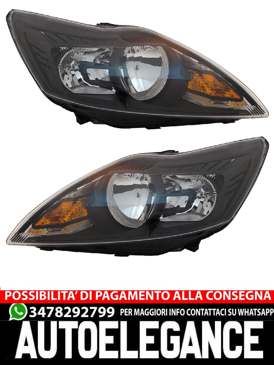Headlight Set for Ford Focus MK2 Facelift 2008- Halogen H1 H7 Black LWR 