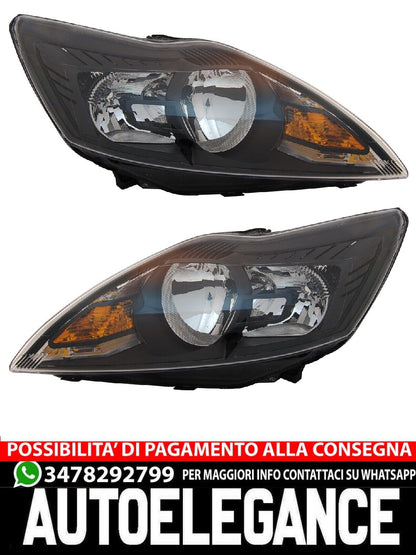 Headlight Set for Ford Focus MK2 Facelift 2008- Halogen H1 H7 Black LWR 