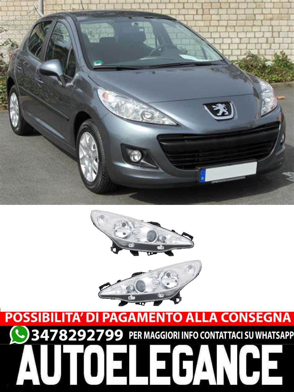Set fari per Peugeot 207 CC H1 H7 Proiettore LWR Attuatore