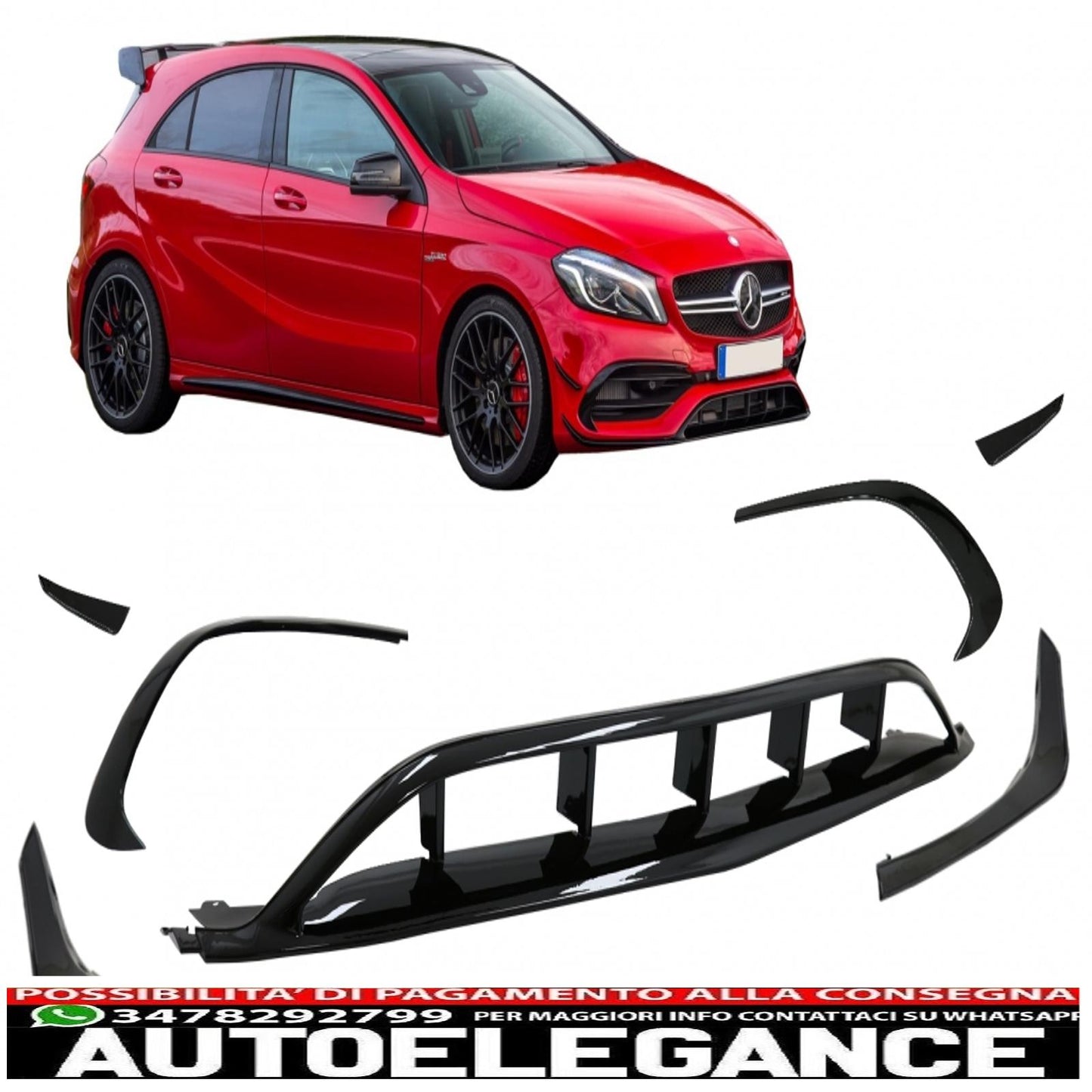 Splitter paraurti anteriore alette aerodinamiche con griglia centrale adatto per mercedes classe a w176 facelift amg line (09.2015-2018) piano black
